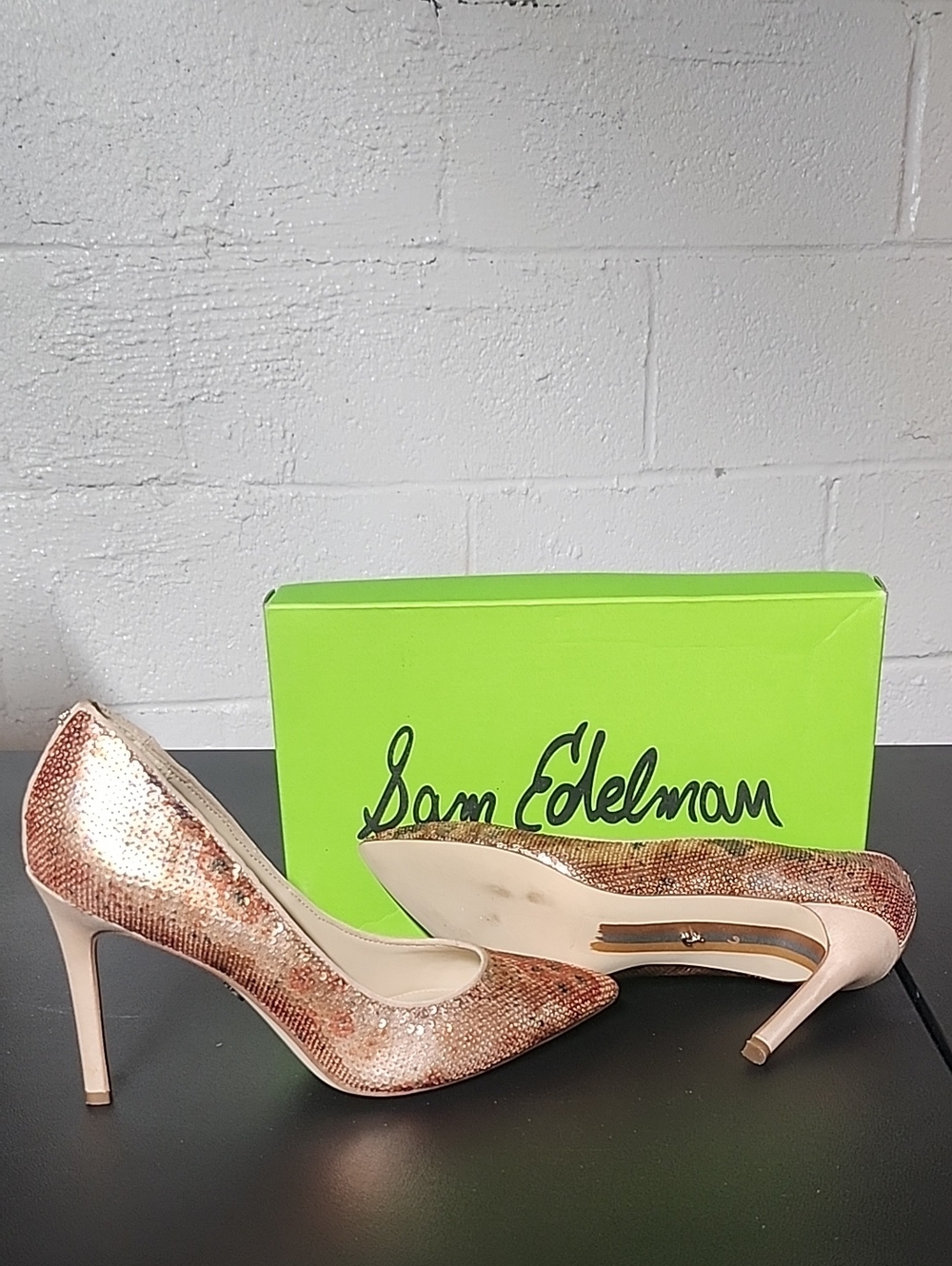 Sam Edelman Hazel Rose Gold Sequin Pointed Toe Pumps